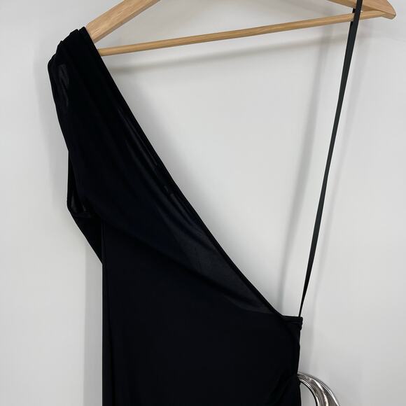 Staud | NWT Zenith Dress in Black Jersey One Shoulder Maxi Silver Buckle XS - Picture 12 of 16